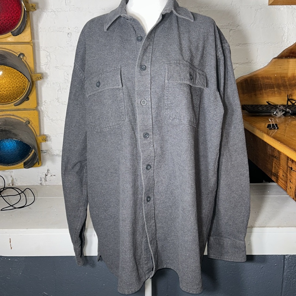 L L Bean Gray Cotton Button-Up Shirt L REG